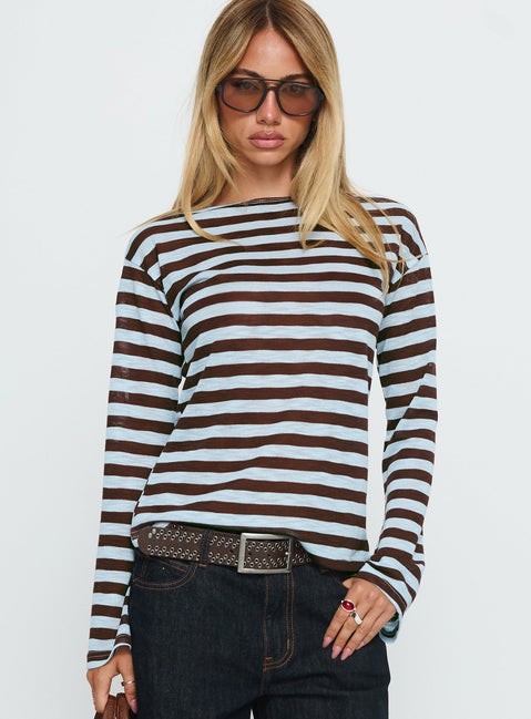 So Composed Langarmshirt mit U-Boot-Ausschnitt, blau gestreift