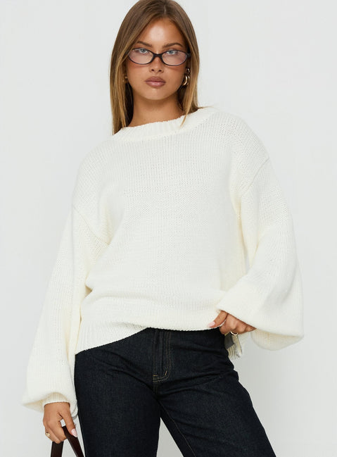 Harmony Strickpullover mit Ballonärmeln Weiß