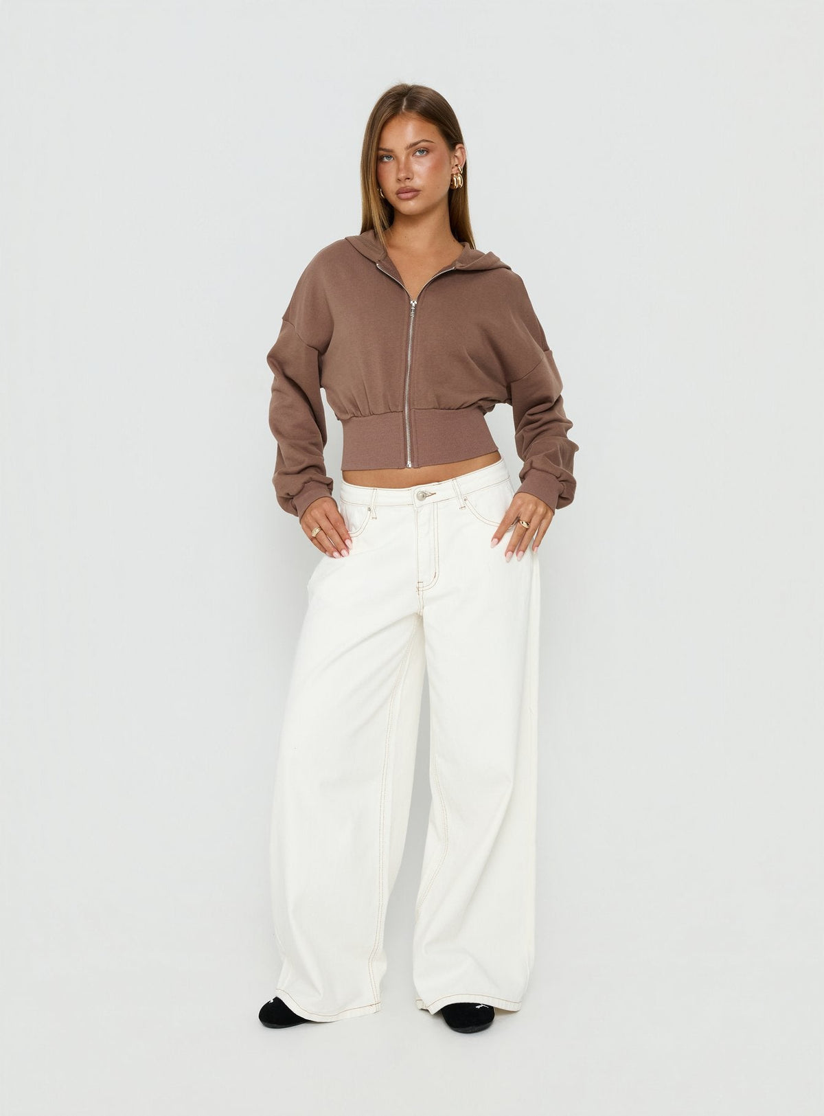 Naylor Mid Rise Wide Leg Jeans Creme