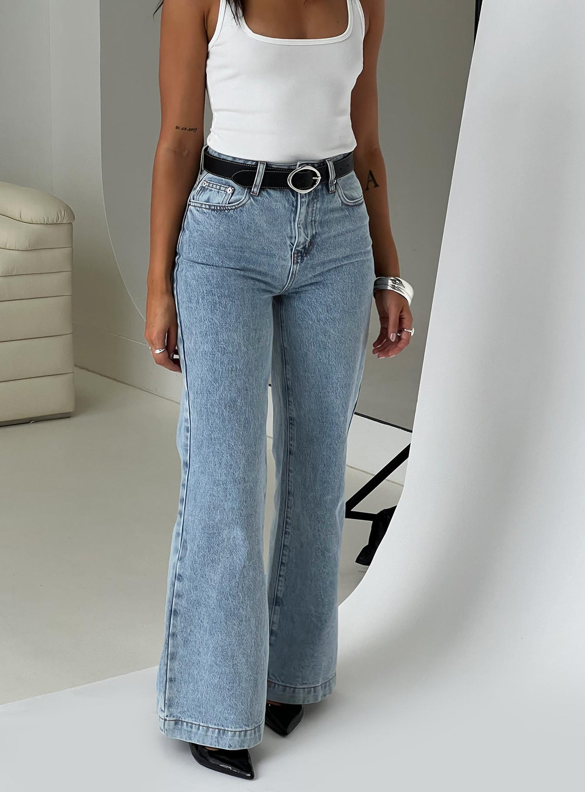Goldie High Rise Wide Leg Jeans Hellblau