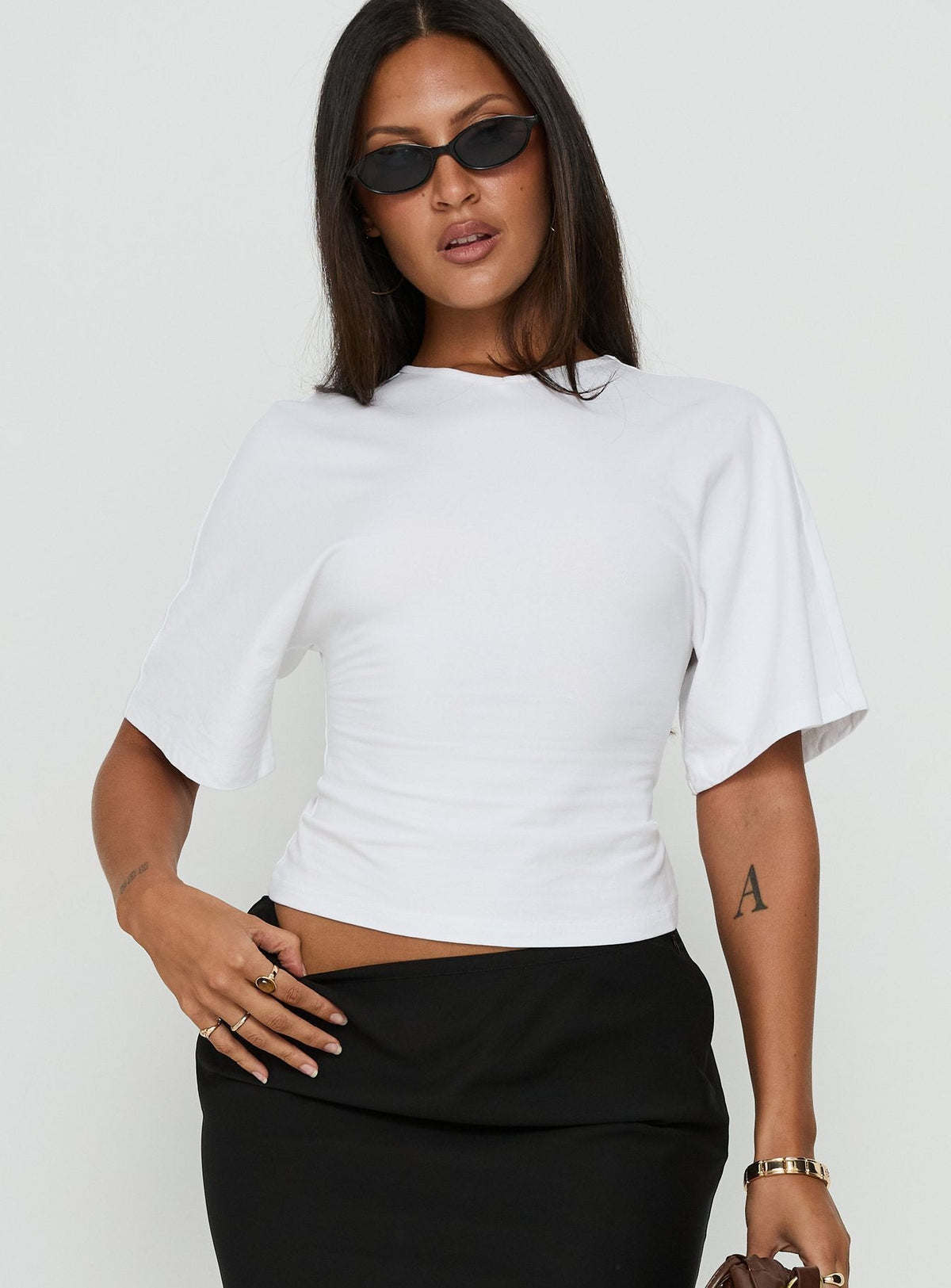 Nakota V-Ausschnitt Gerafftes T-Shirt Weiß