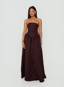 Soft Bloom Trägerloses Maxi-Kleid mit tiefer Taille in Schokobraun