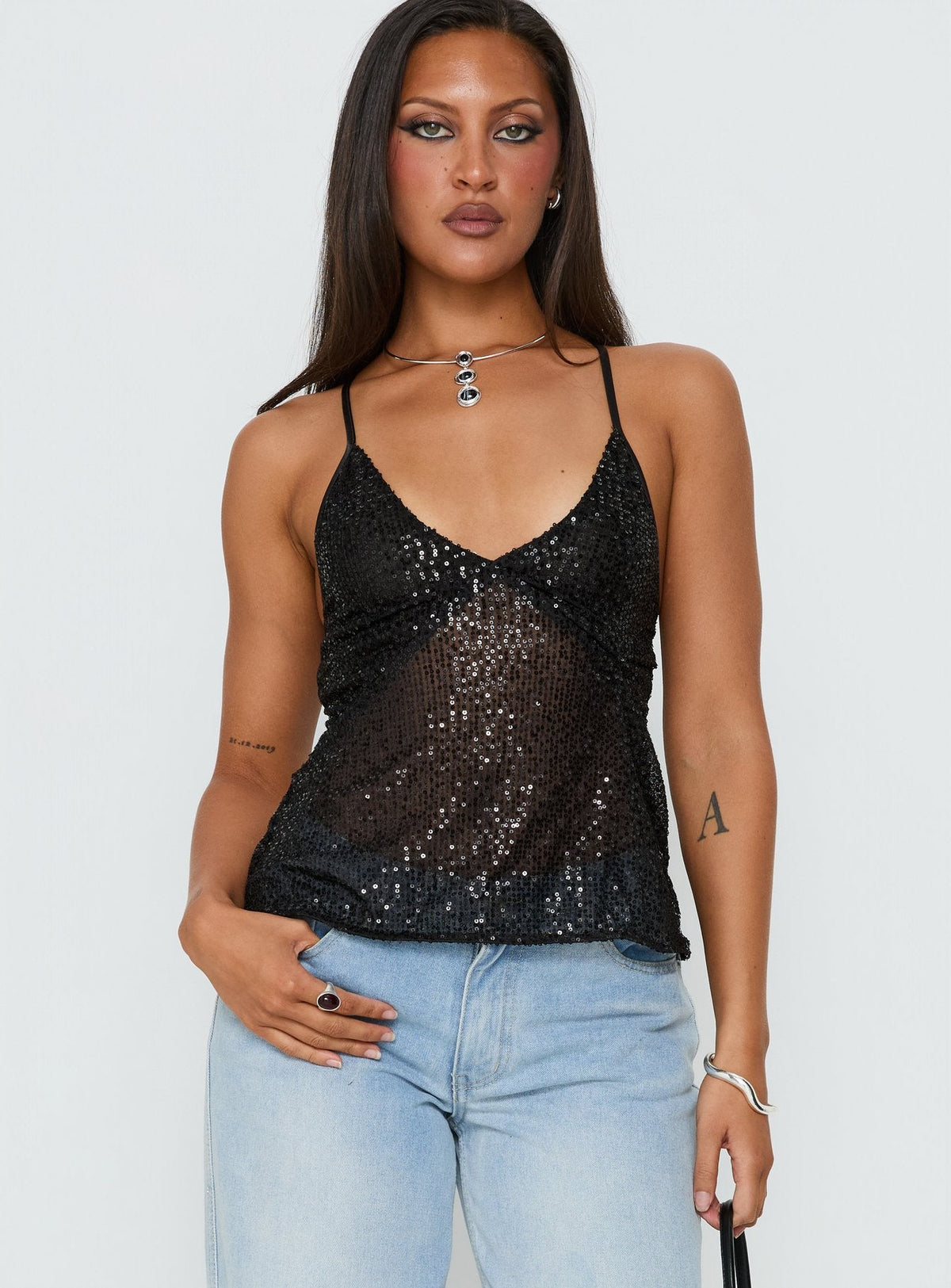 Opaline Cami-Top in Opal-Optik, Schwarz