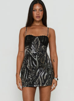 Good To Me Spitzen-Mini-Kleid mit Tiermuster