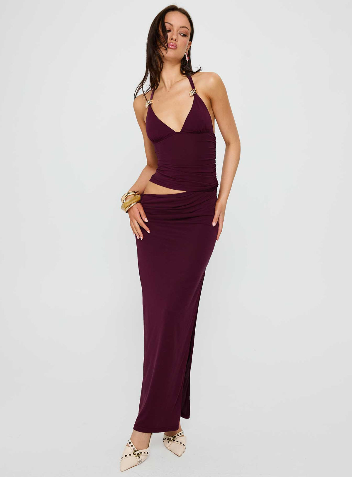 Imeraldia Hardware Halter Maxikleid Johannisbeere