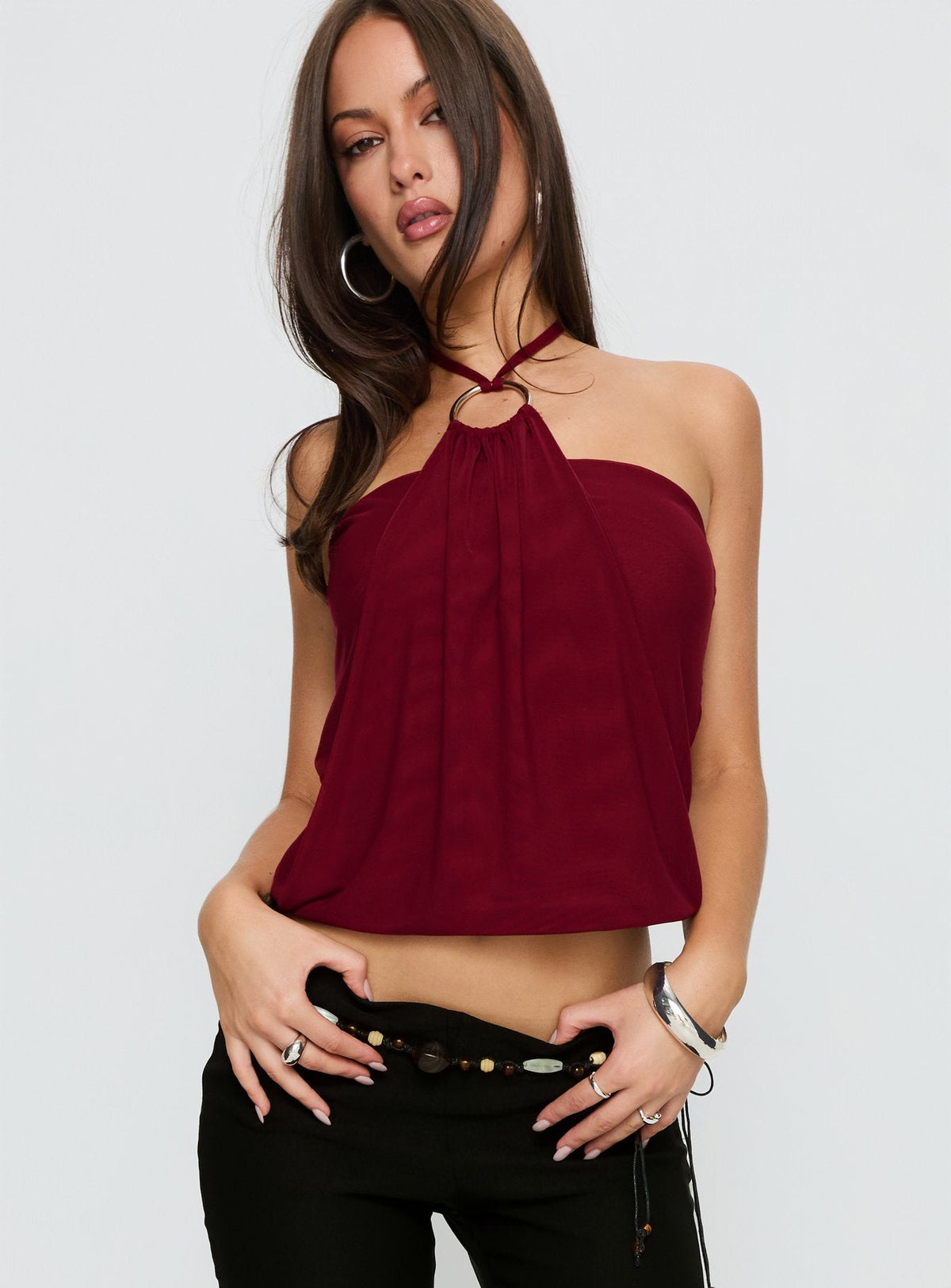 Hedlea Draped Ring Detail Top Weinrot