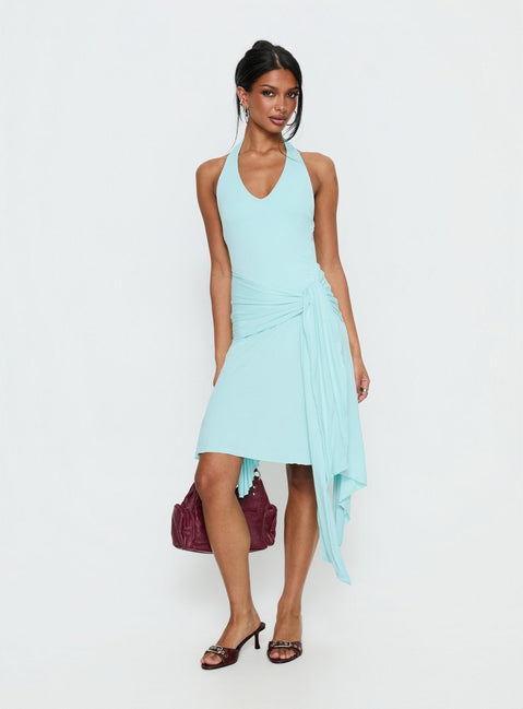 Moonlit Honey Asymmetrisches Neckholder-Jersey-Midikleid Türkis