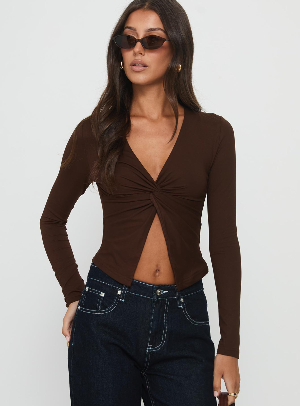 No Hard Feelings Twist Langarm-Top Braun