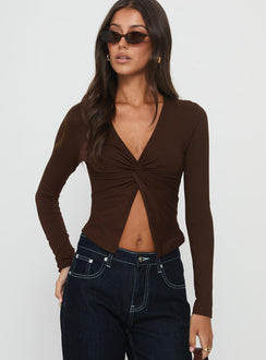 No Hard Feelings Twist Langarm-Top Braun