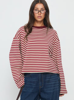 Bloom Langarmshirt Weinrot Gestreift