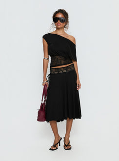   front view of model wearing Princess Polly Marienna Lace Midi Skirt Black Midi Skirts Skirts 