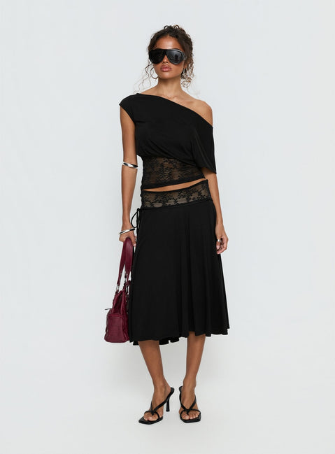   front view of model wearing Princess Polly Marienna Lace Midi Skirt Black Midi Skirts Skirts 