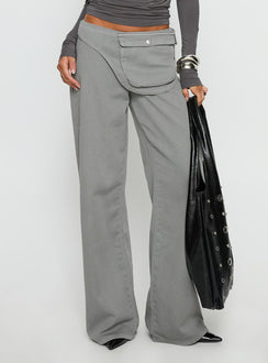 side view of model wearing Princess Polly Incognito Low Rise Wide Leg Cargo Jeans Grey Low Rise Jeans 