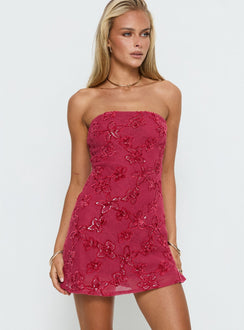 Mimosie Trägerloses Minikleid Bordeauxrote