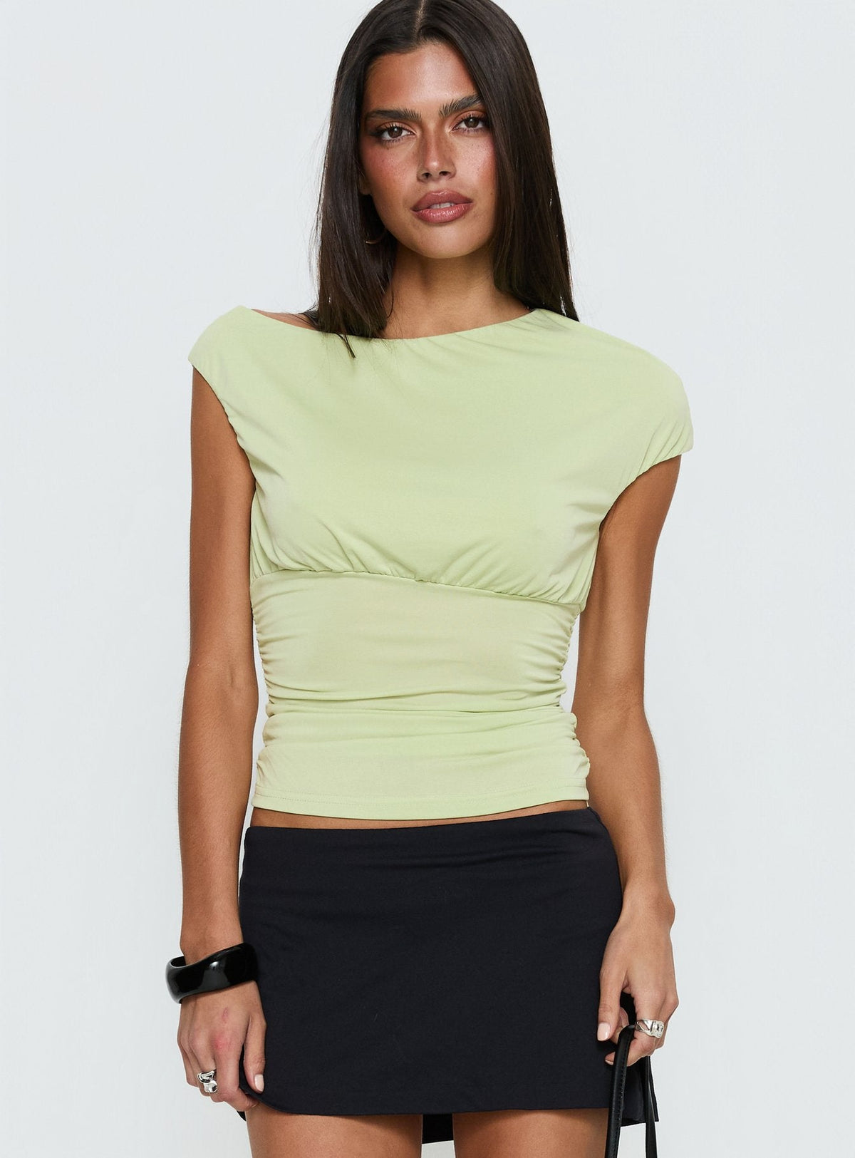 Emelyne Top mit geraffter Taille Pistazie