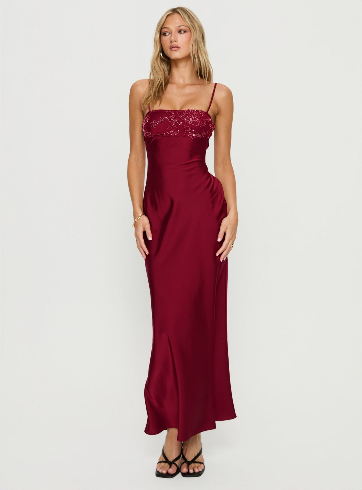 Engracia Pailletten-Maxikleid Bordeauxrot