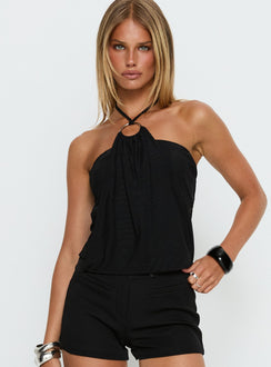 Hedlea Top mit drapiertem Ringdetail – Schwarz