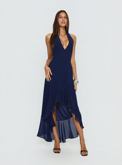 Agata Halter Neck Maxikleid mit Rüschen Navy