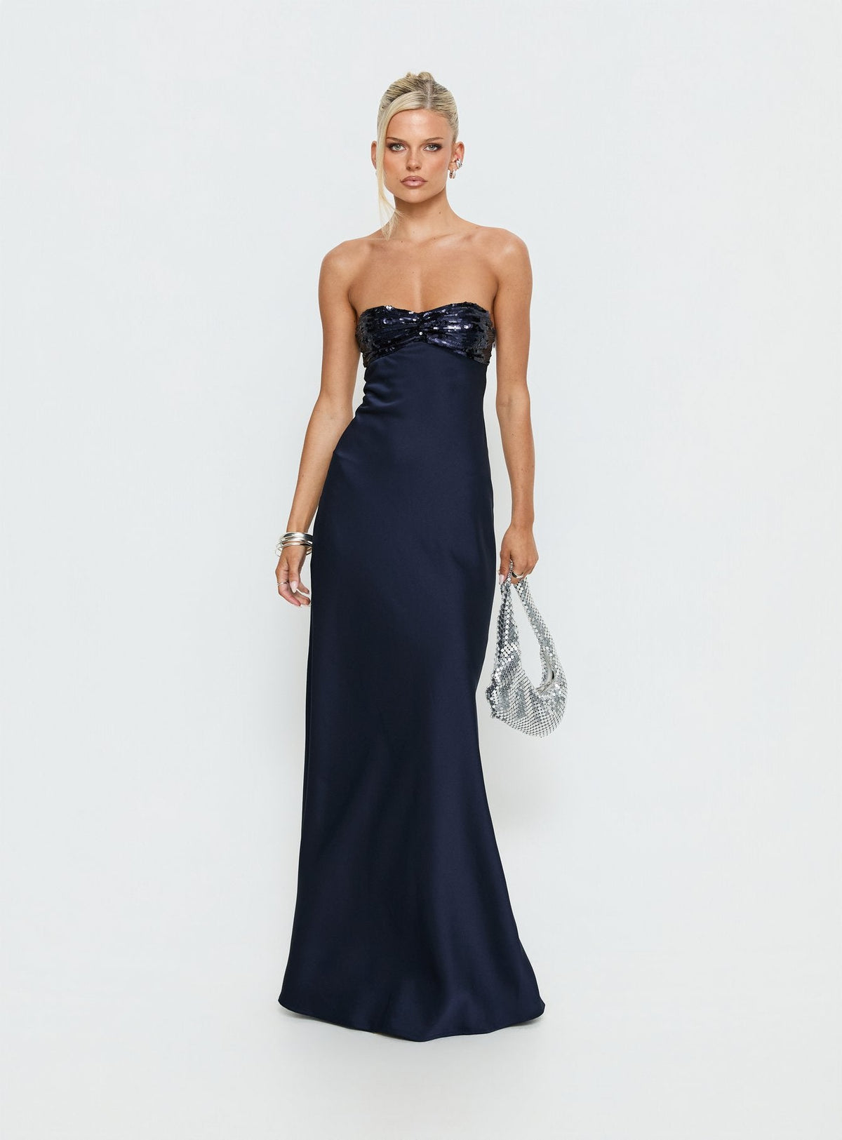 See The Vision Pailletten-Bustier trägerloses Maxikleid Marineblau