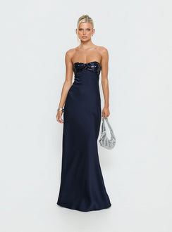 See The Vision Pailletten-Bustier trägerloses Maxikleid Marineblau