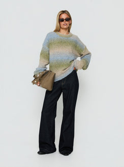 Featuring the Loyalty Knit Jumper Ocean Moss womens-jumpers in oversized short striped design with round neckline product Princess Polly