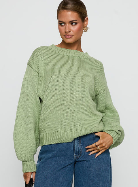 Harmony Balloon Sleeve Knit Jumper Sage