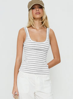 Keep It Light Low Back Vest Top Weiß / Grau gestreift
