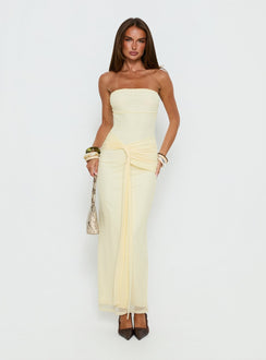 Senora Trägerloses Drape Maxikleid Zitronengelb
