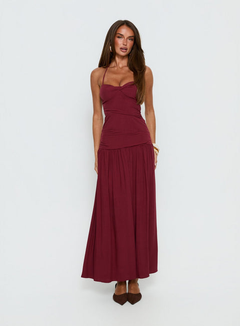 Marguerite Halter Maxikleid Rubinrot