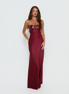 See The Vision Pailletten Bust Trägerloses Maxikleid Bordeauxrote