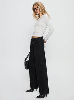Ellanor Low Rise Straight Leg Jeans Used-Schwarz