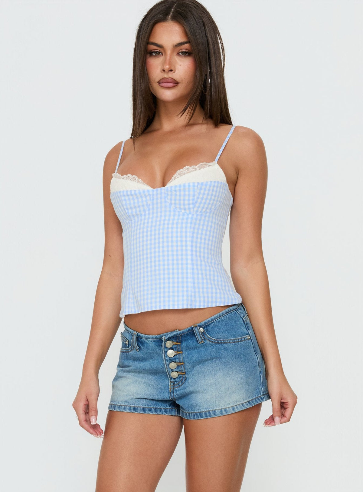 Baby Steps Camisole-Top mit gespleißtem Brustdetail, blau kariert