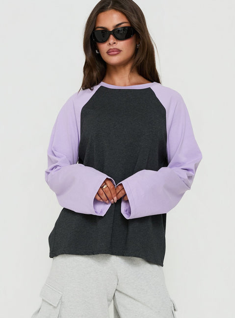 Settle Down Langarm-Raglan-Top Lila / Dunkelgrau