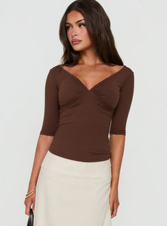 Daily Define Carmen-Top mit V-Ausschnitt, Braun