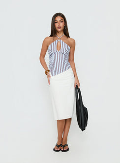 Idiana Halter Neck Oberteil mit Schlüsselloch-Ausschnitt, blau gestreift