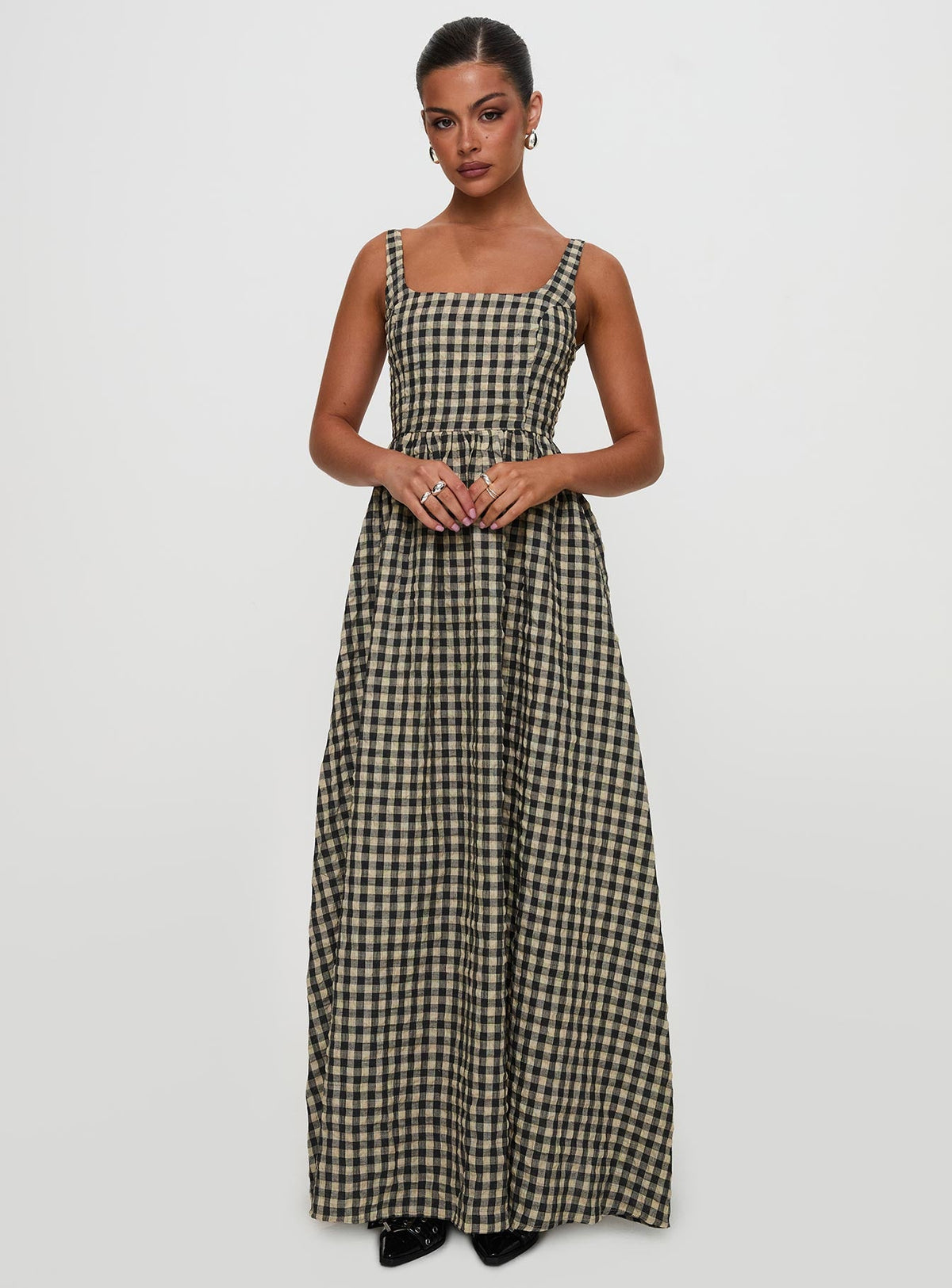 Maxikleid Cartmel Kariert Schwarz / Creme Petite