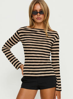So Composed Langarm-Top mit U-Boot-Ausschnitt Latte Stripe