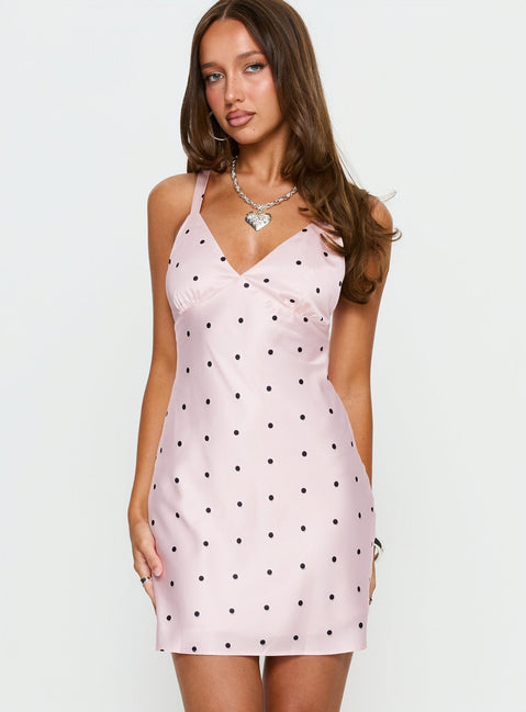 Rosabelle Satin-Minikleid Pink Tupfen
