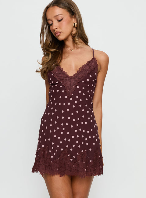 Call My Lover Slip-Minikleid mit braunen Polka Dots