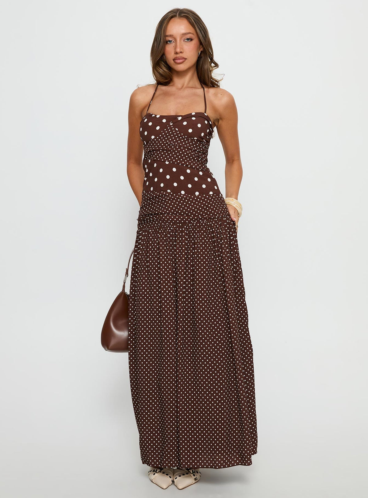 Marguerite Halter Maxikleid Braun Tupfen