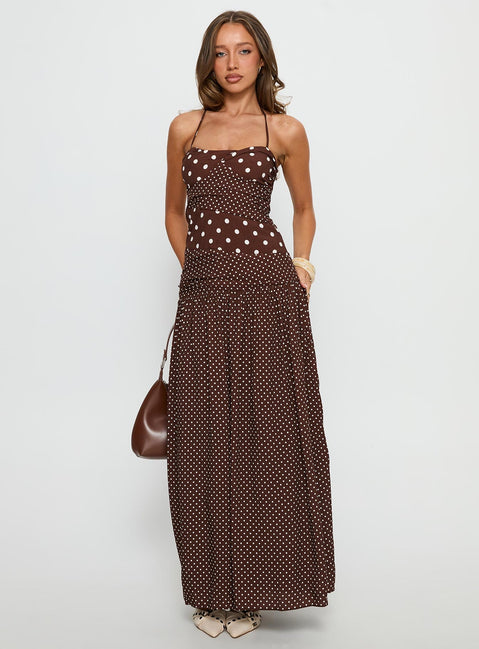 Marguerite Halter Maxikleid Braun Tupfen