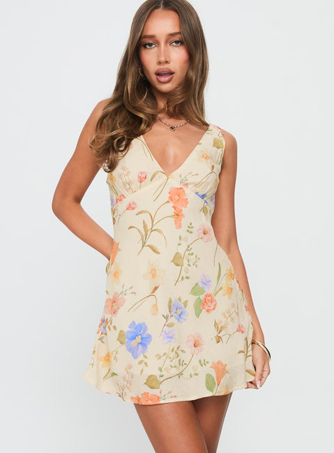 Pennie Bias Minikleid Creme / Blumenmuster