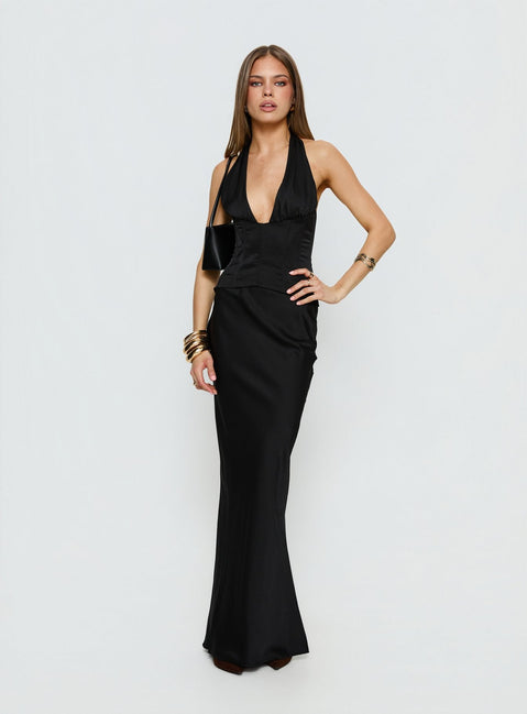In A Trance Neckholder Korsett Maxikleid Schwarz