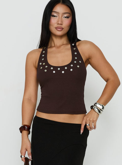Renara Halter-Rippstrick-Oberteil mit Knöpfen, Braun