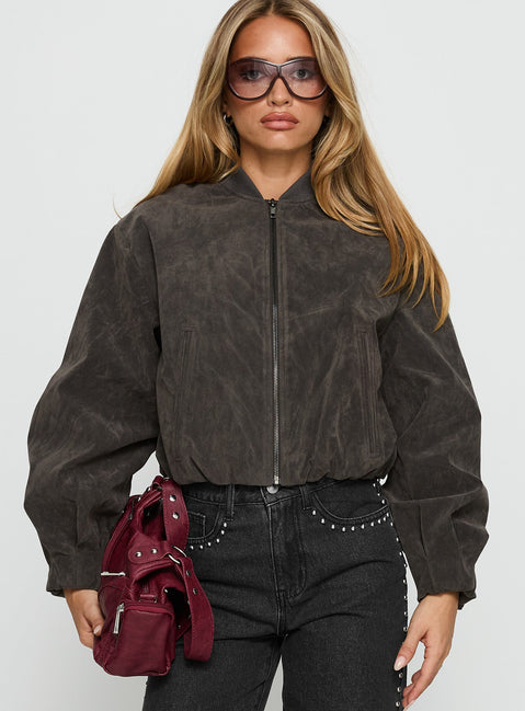 Mastery Wildlederimitat Bomberjacke Anthrazit