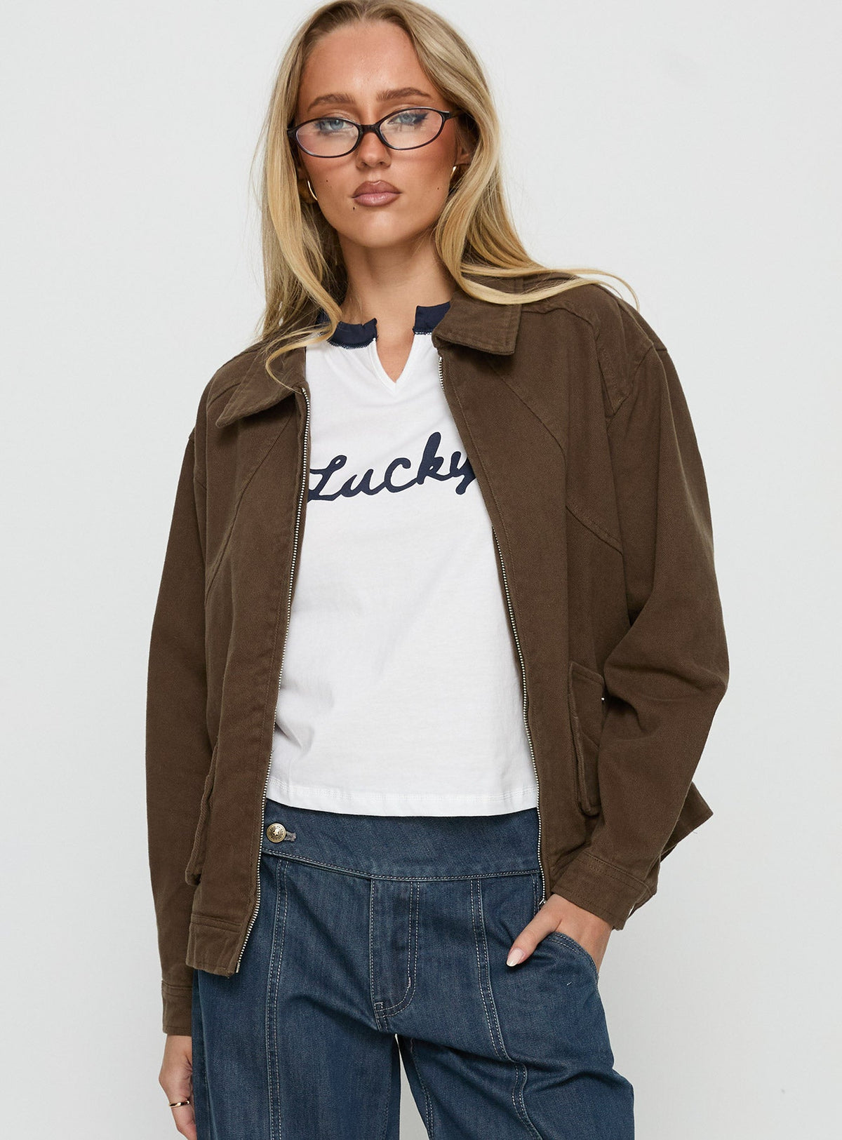 Nelsie Oversized-Jacke mit Kragen, Grün