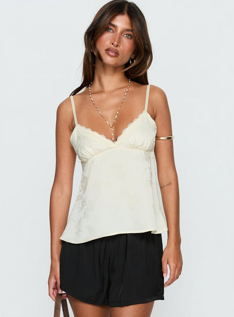 Had Me At Hello Spitzensaum Top mit Blumenmuster Creme