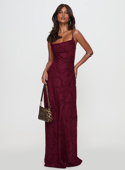 Celena Maxikleid Bordeauxrot Burnout Petite