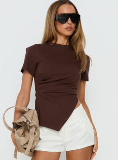 Lioxa gerafftes Taillen-T-Shirt Schokobraun