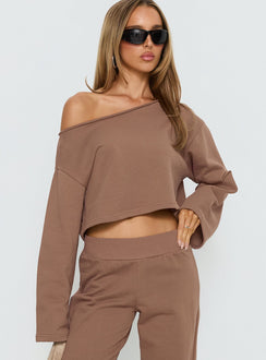 Retreat Raw Edge Off-Shoulder Jumper Cocoa